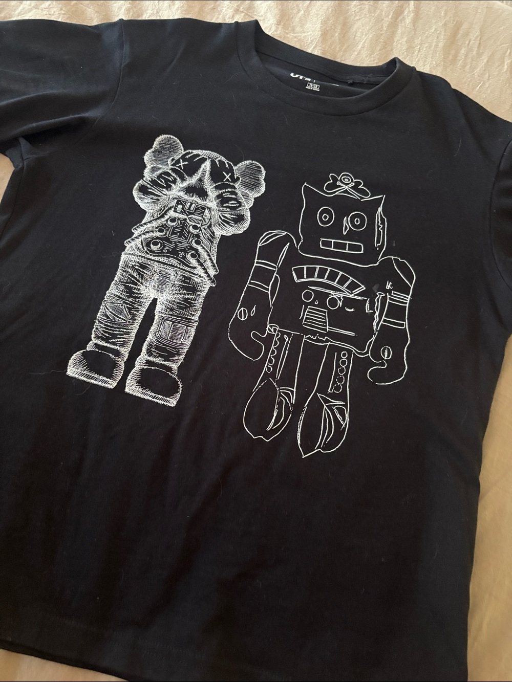Uniqlo x KAWS Kids Black T‑Shirt with White Graphic Robots